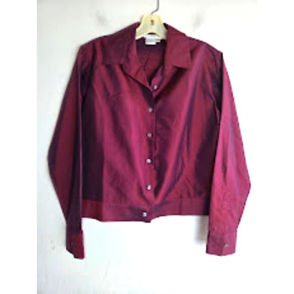 Tracy M. Women Y2K Dark Burgunday Red 100% Silk Button Down Blouse size Medium - Picture 1 of 5